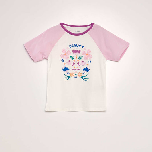 T-shirt en coton à col rond BLANC/ROSE
