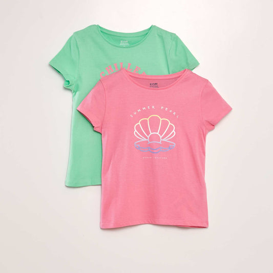 Lot de 2 tee-shirts à message Rose/vert