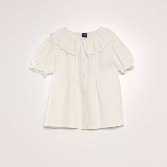 Chemisier en coton lin avec col claudine blanc