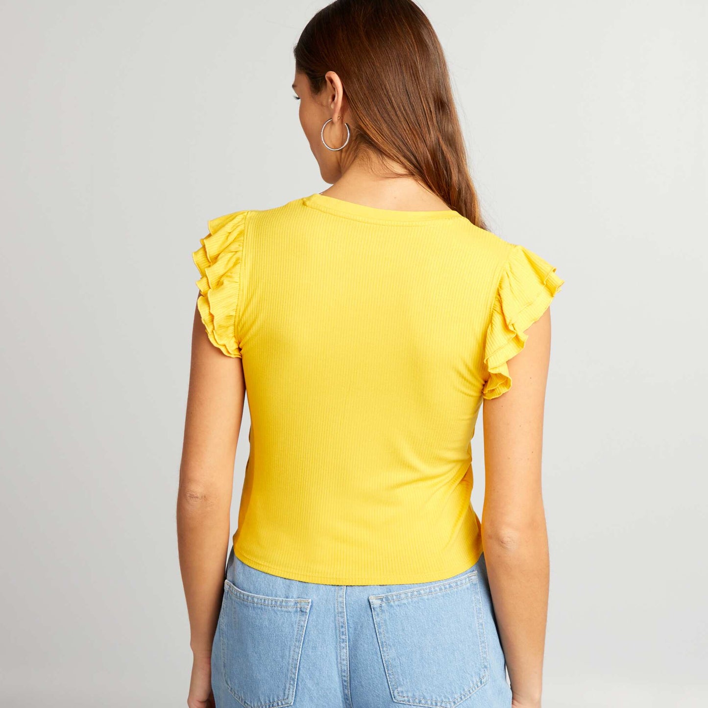 T-shirt sans manches avec volants JAUNE