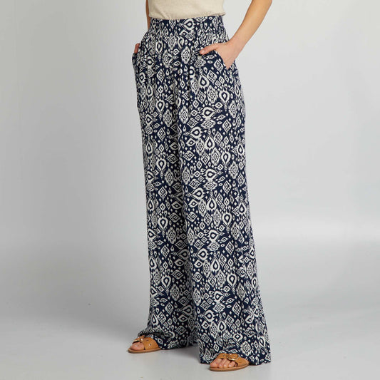 Pantalon large imprimé Bleu marine