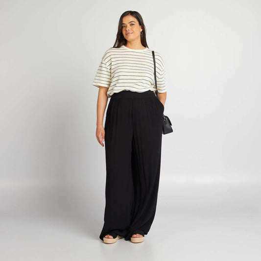 Pantalon large à taille élastiquée noir