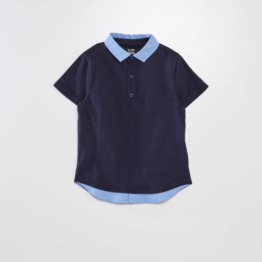 Polo en coton avec col contrastant bleu marine