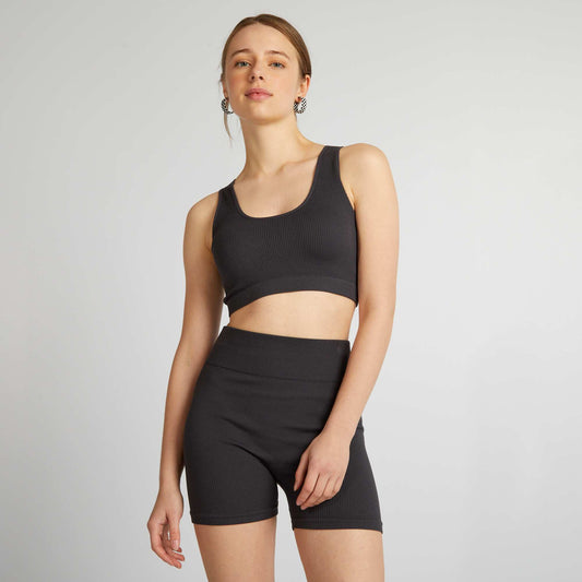 Brassière de sport en maille côtelée Noir