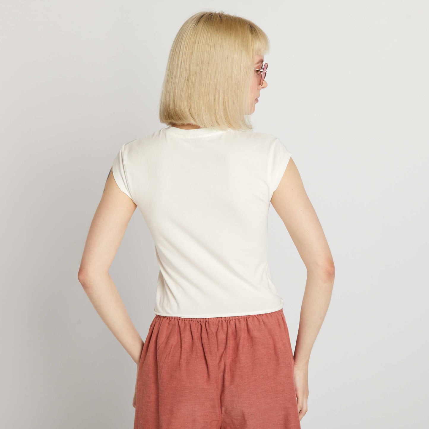 T-shirt cropped stretch imprimé Vert