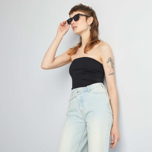 T-shirt bandeau côtelé noir