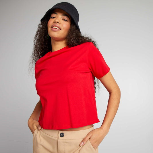 Crop-top en jersey uni Rouge