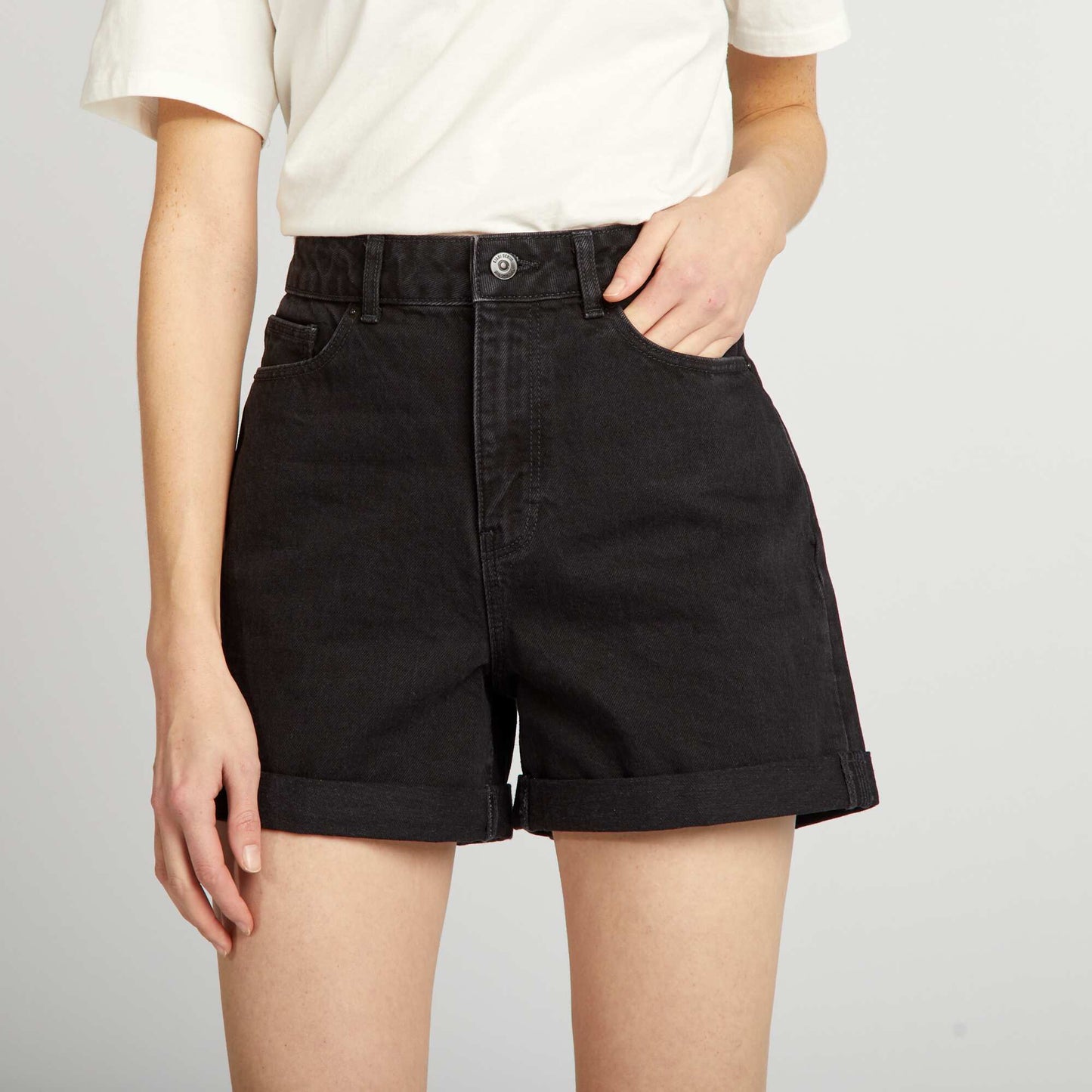 Short en denim taille haute Noir