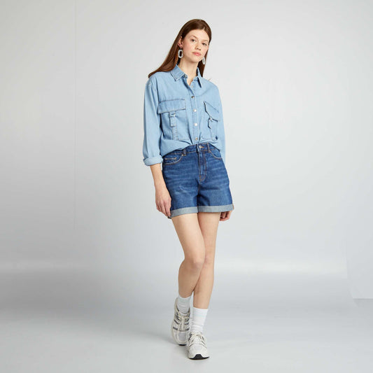 Short en denim taille haute BLEU
