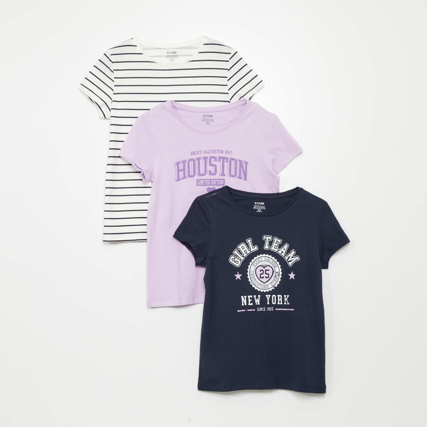 Lot de 3 t-shirts imprimés Blanc/violet/ marine