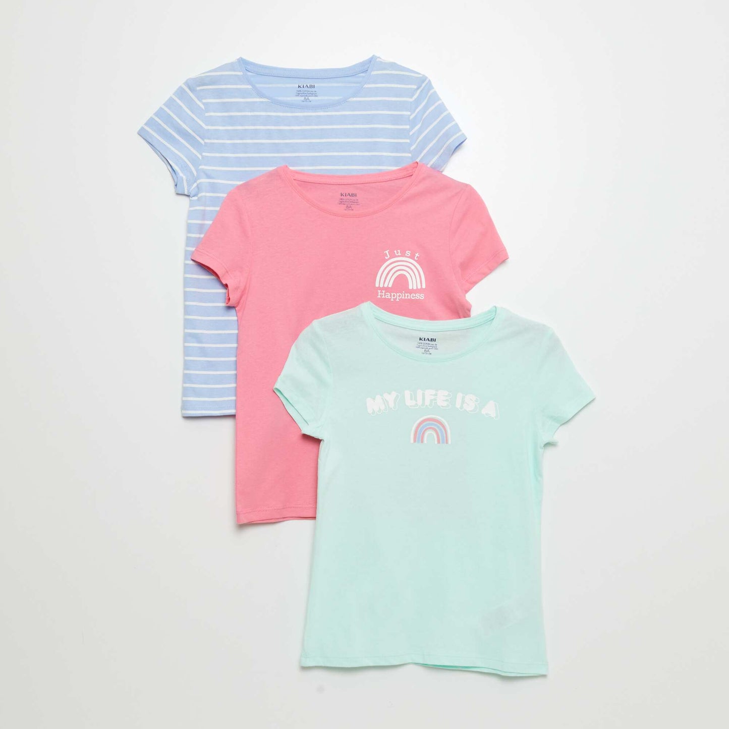 Lot de 3 t-shirts imprimés Rose/bleu/bvert