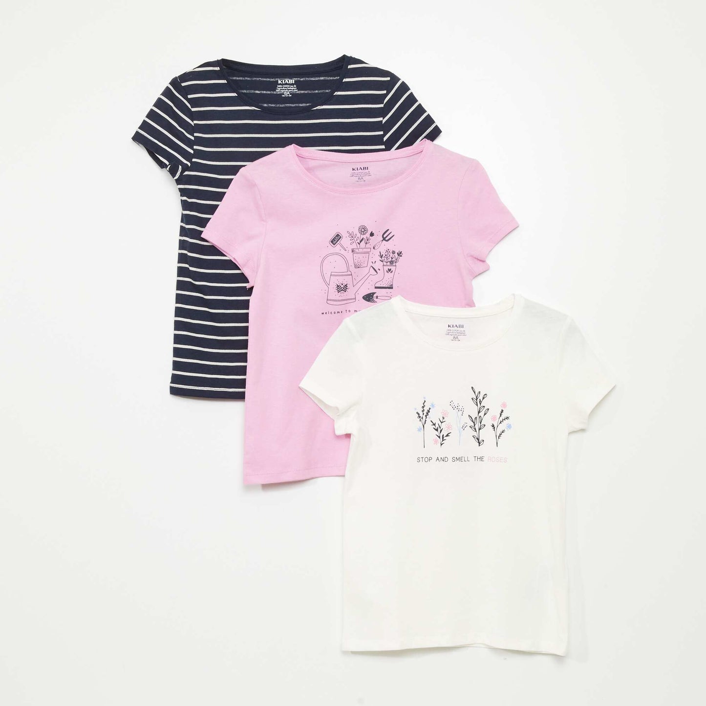 Lot de 3 t-shirts imprimés Blanc/rose/bleu