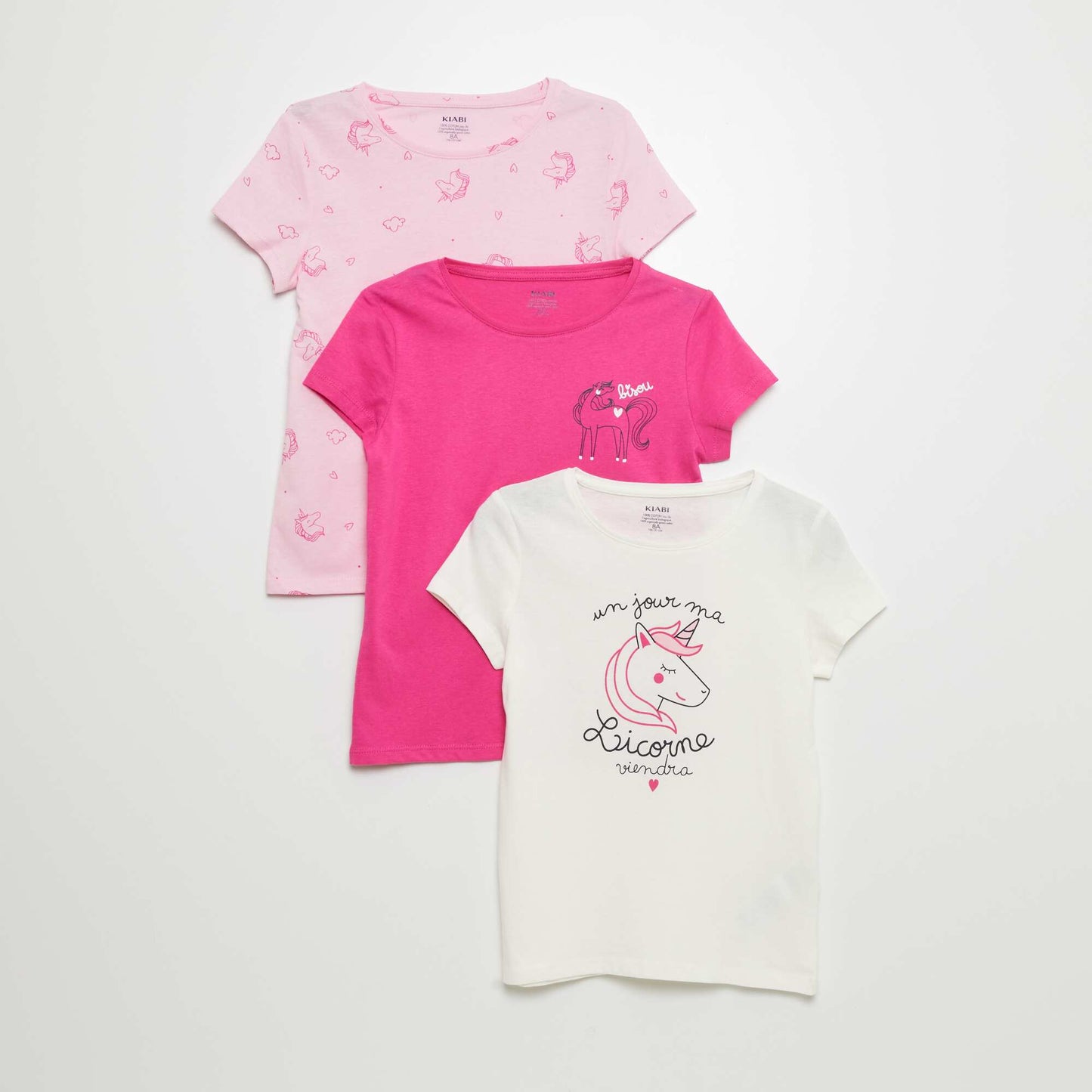 Lot de 3 t-shirts imprimés Rose/blanc