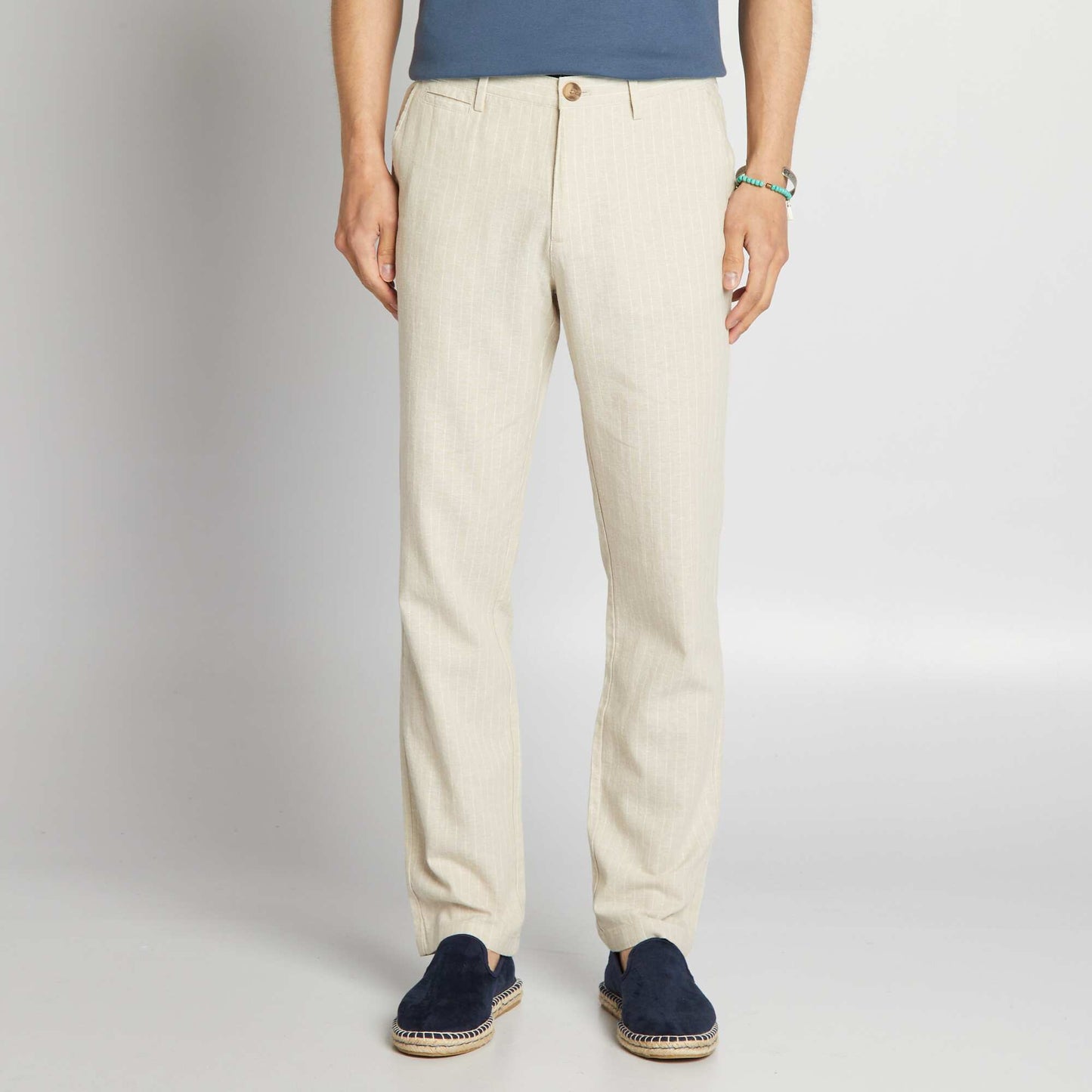 Pantalon chino en lin Beige à rayures