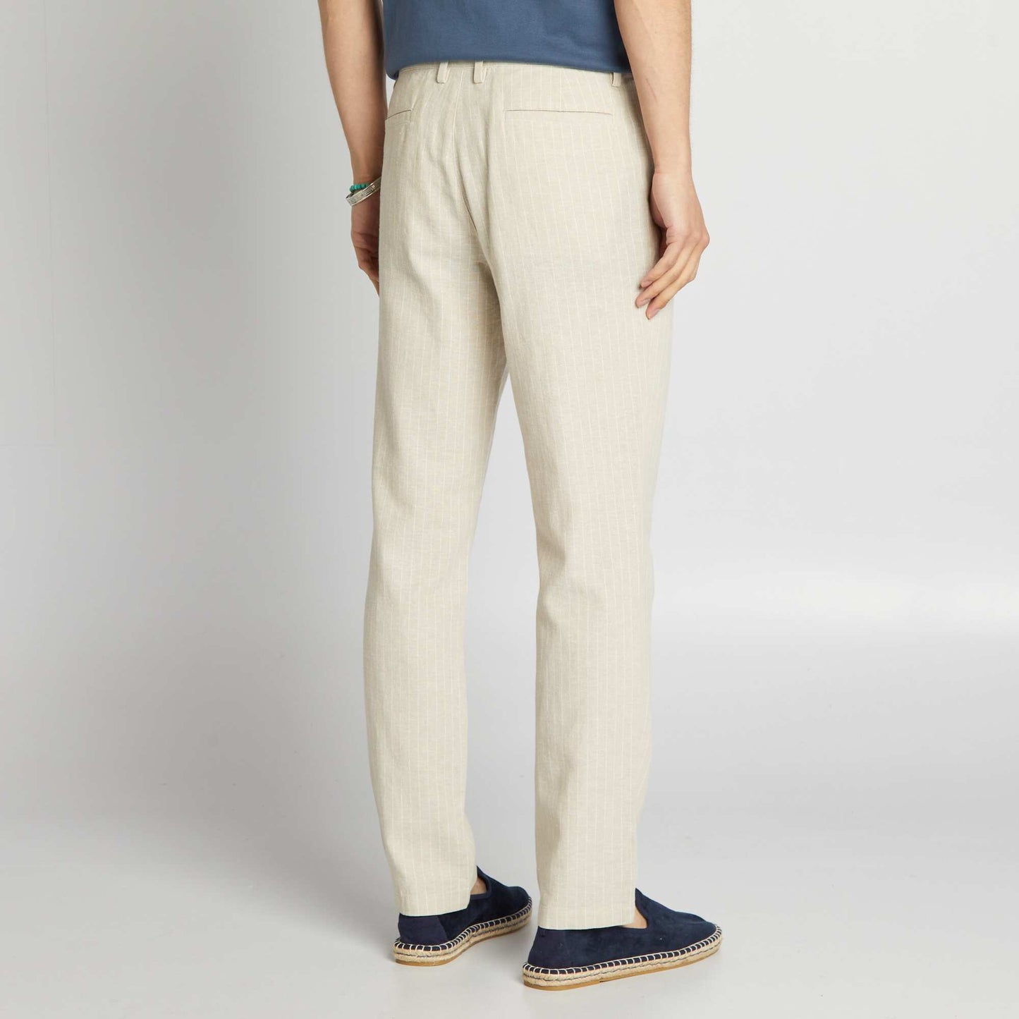 Pantalon chino en lin Beige à rayures