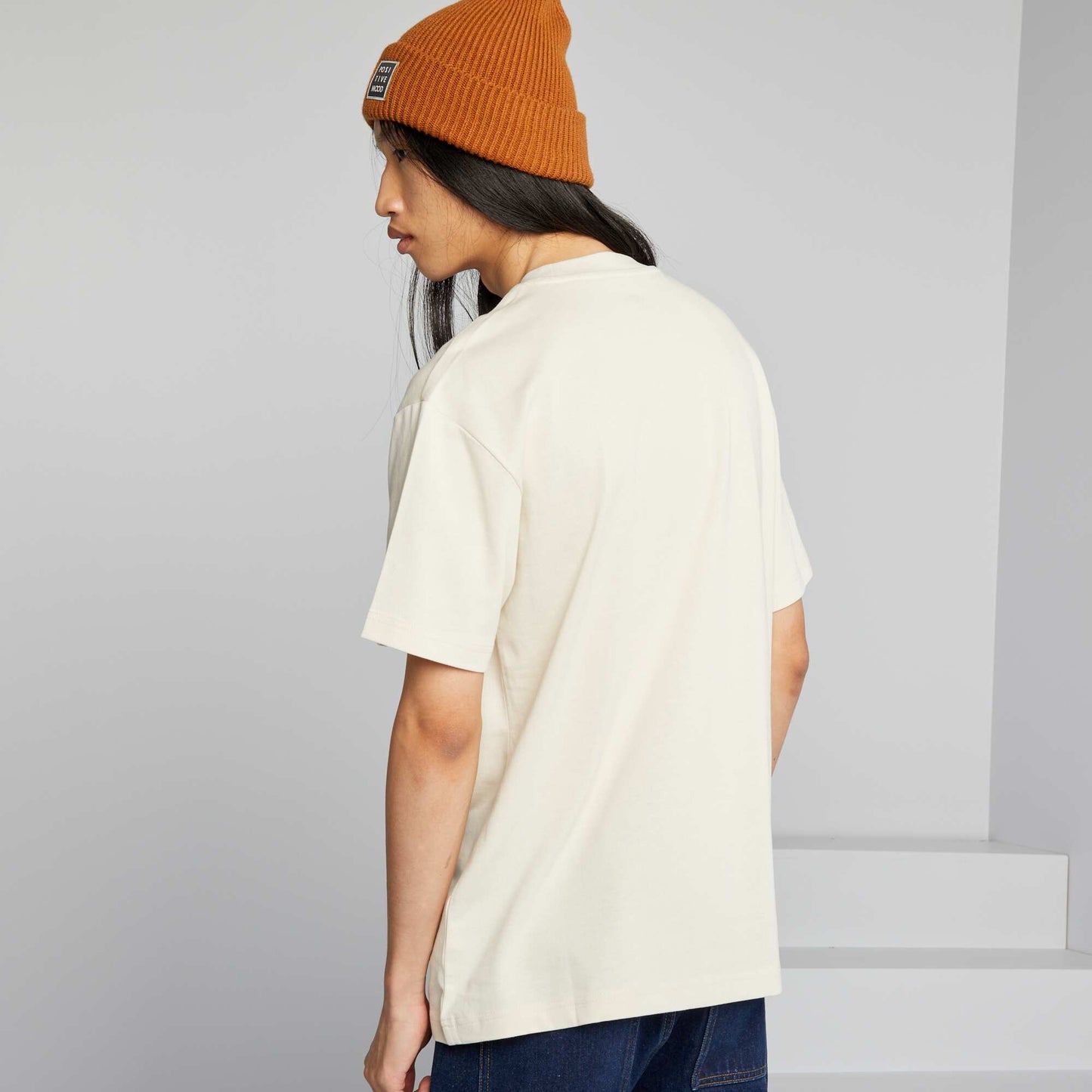 T-shirt en coton à col rond Beige 'East Coast'