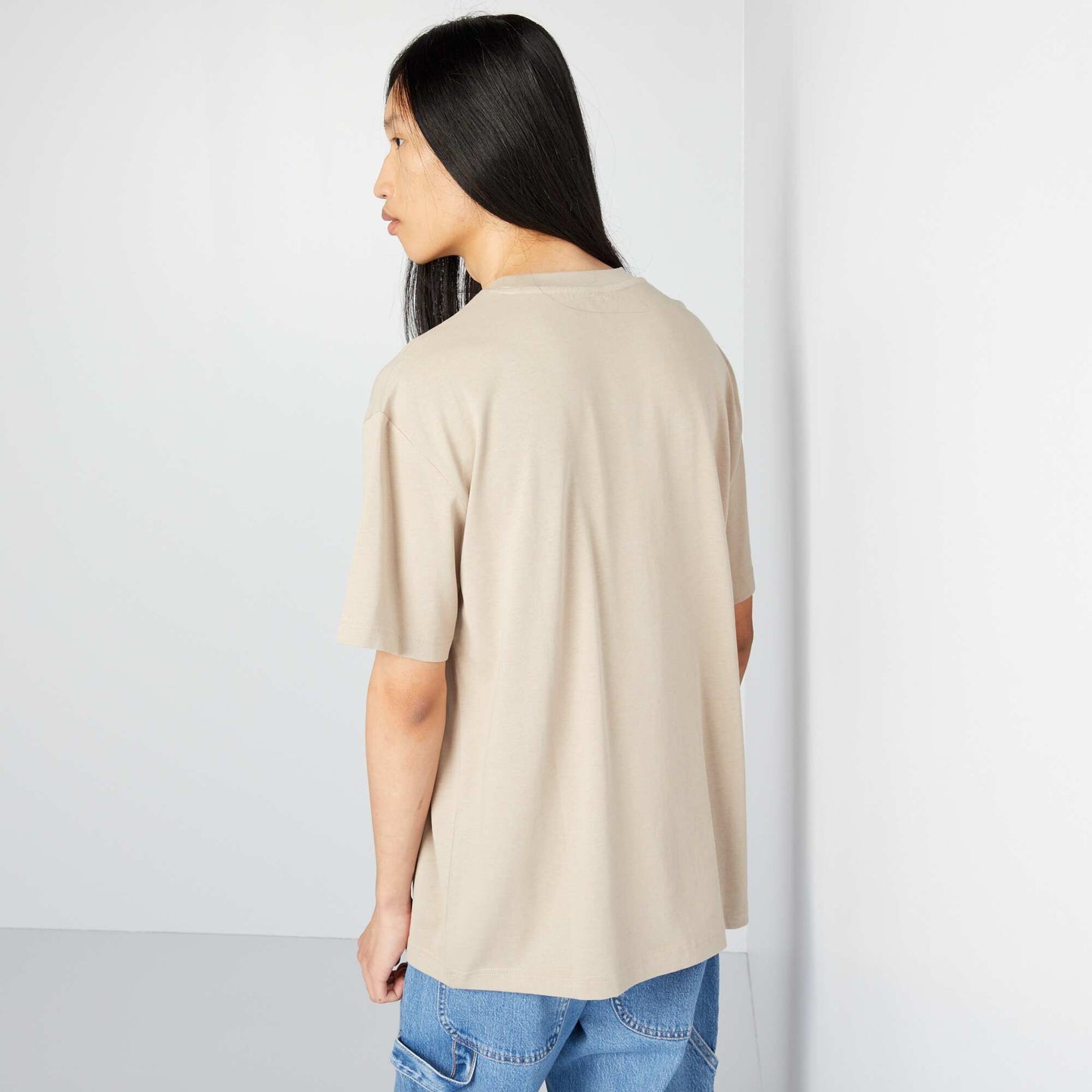 T-shirt en coton à col rond Beige