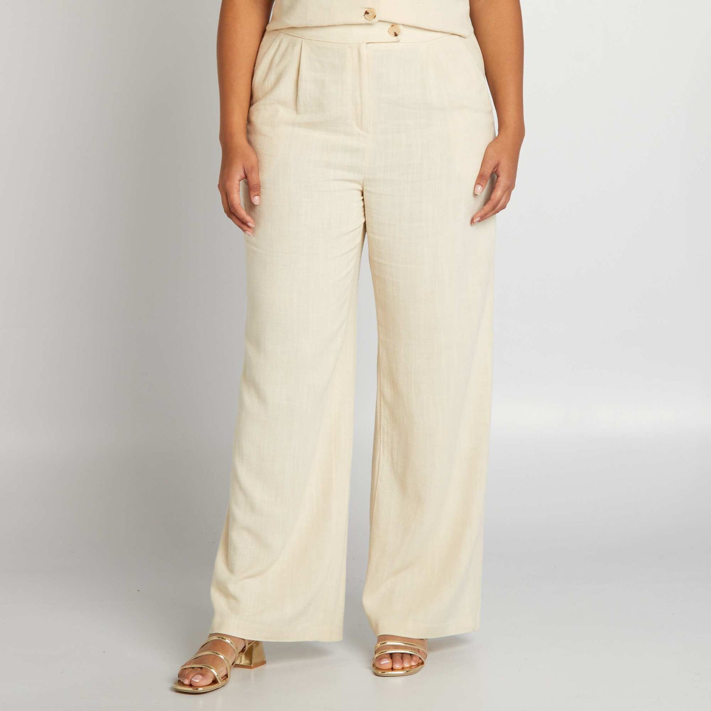 Pantalon de tailleur en lin mélangé Beige