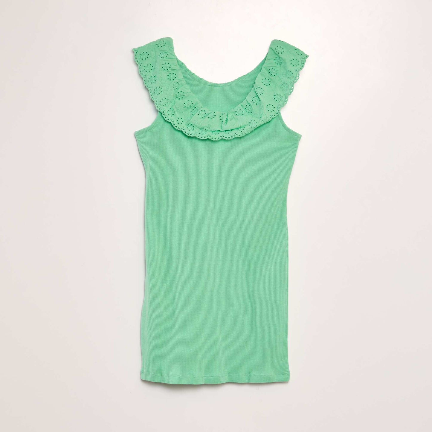 Robe côtelée avec large col brodé Vert