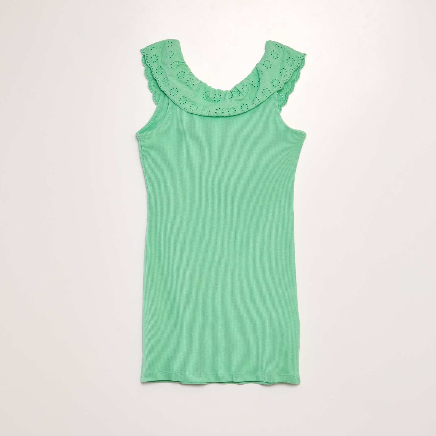 Robe côtelée avec large col brodé Vert