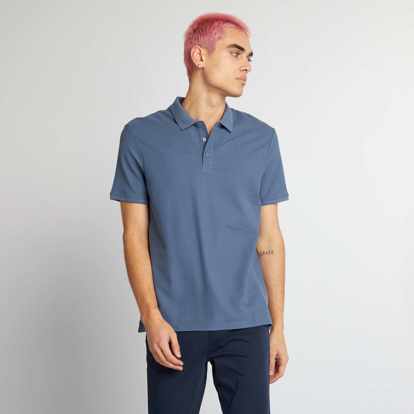 Polo en piqué de coton Bleu