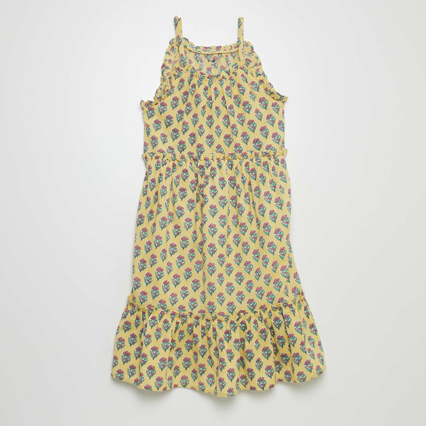 Robe corolle à motif avec base volantées Jaune