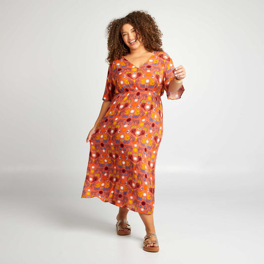 Robe midi à manches papillons Orange