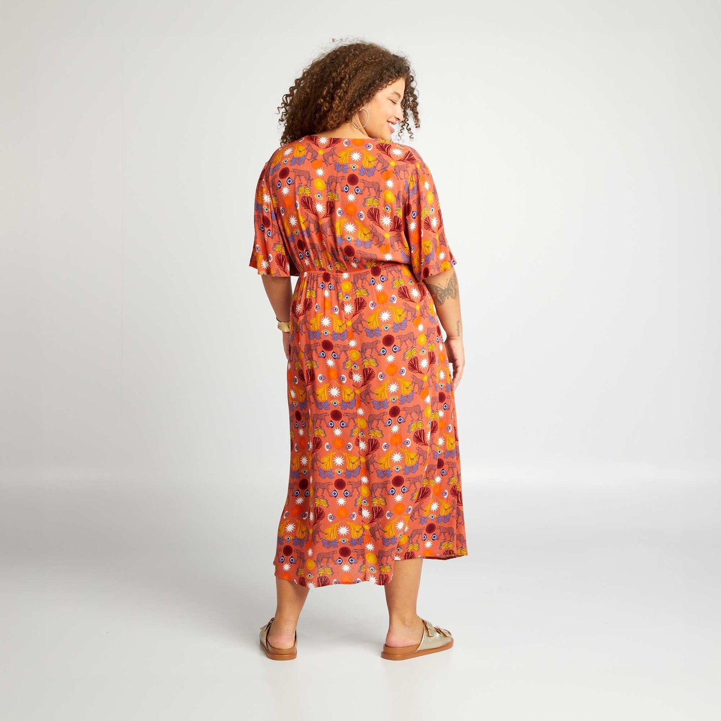 Robe midi à manches papillons Orange