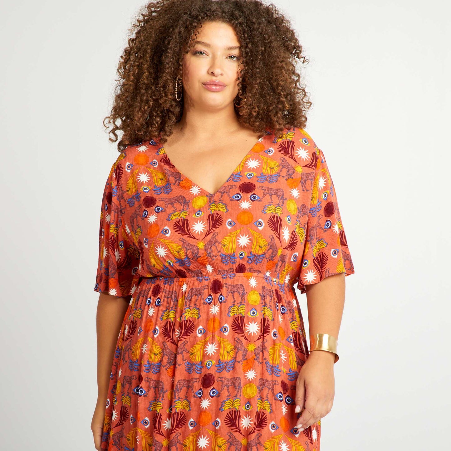 Robe midi à manches papillons Orange