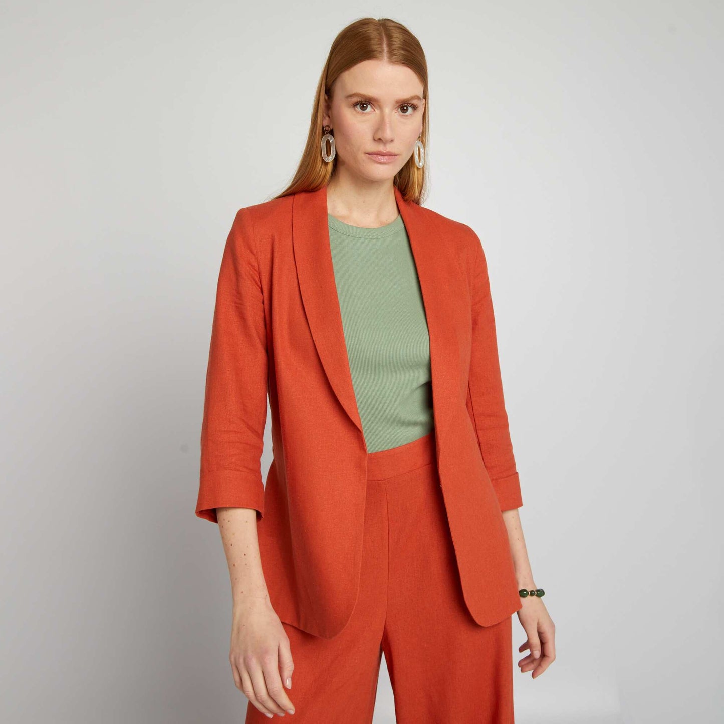 Veste tailleur en lin mélangé ORANGE