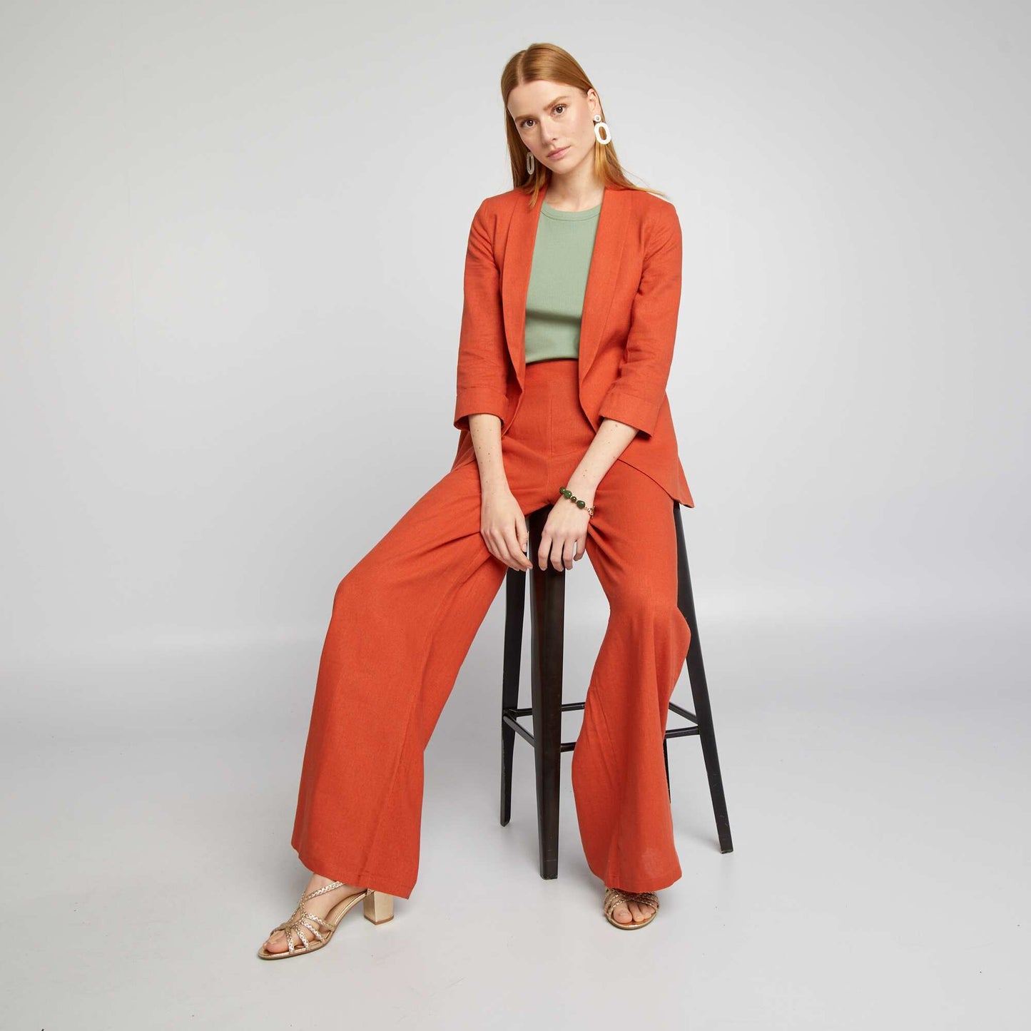 Veste tailleur en lin mélangé ORANGE