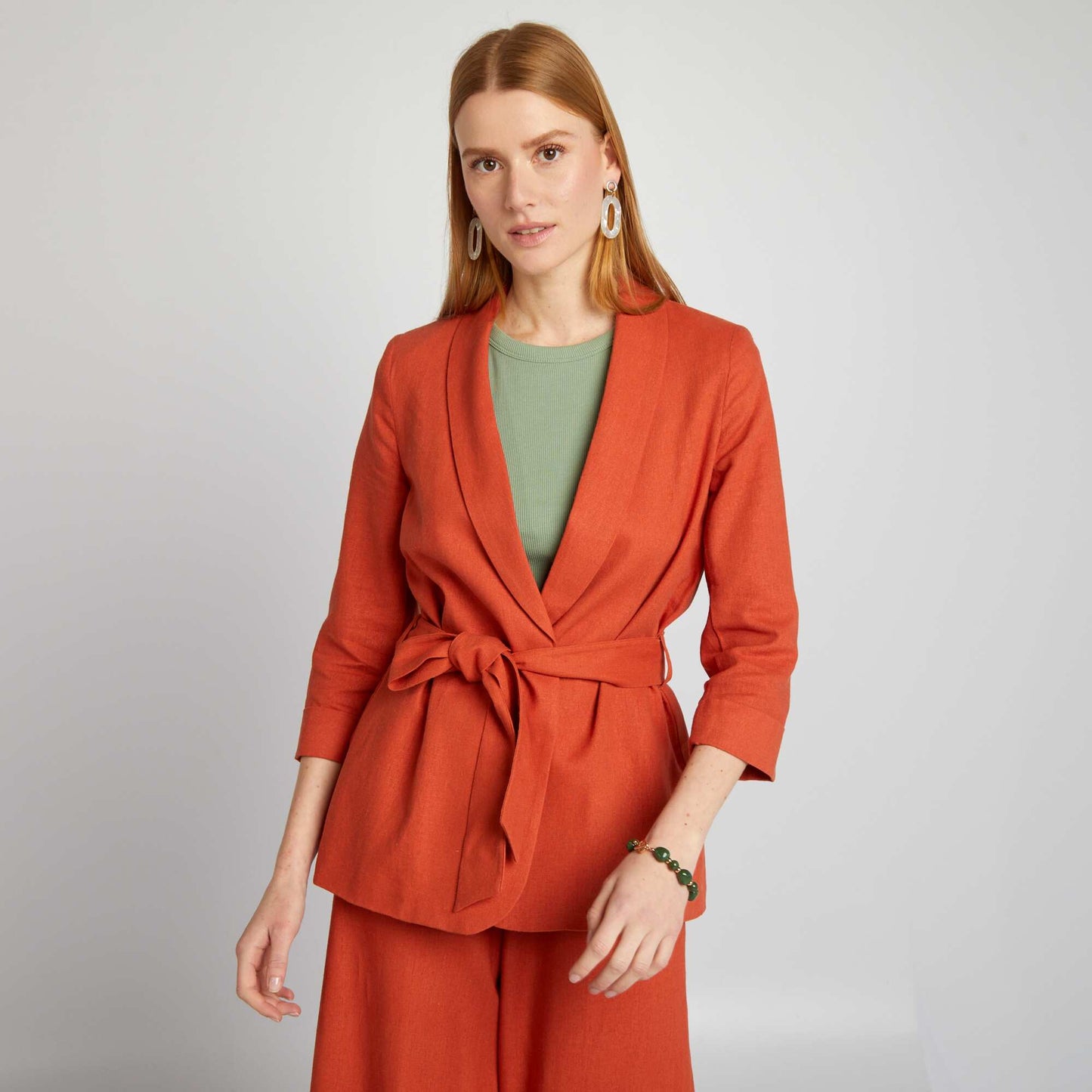 Veste tailleur en lin mélangé ORANGE