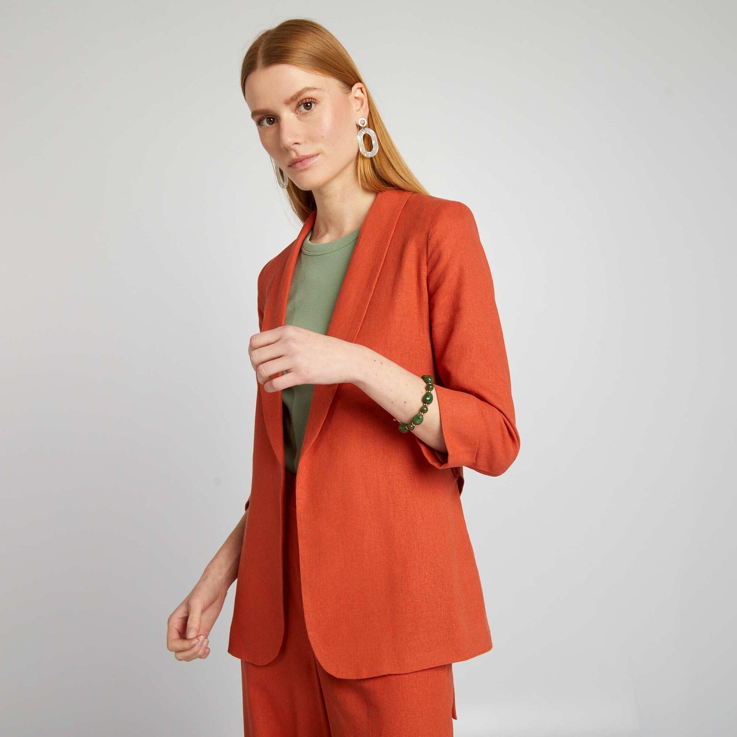 Veste tailleur en lin mélangé ORANGE