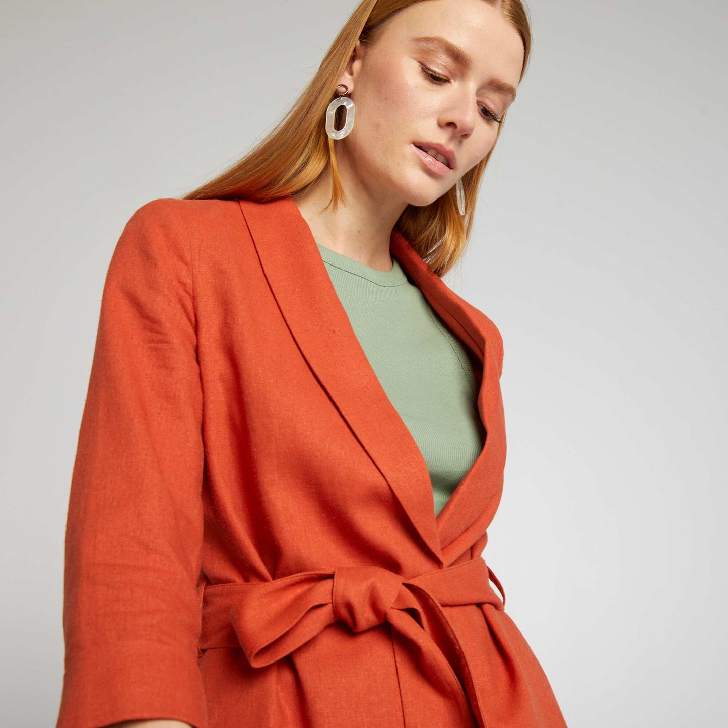 Veste tailleur en lin mélangé ORANGE