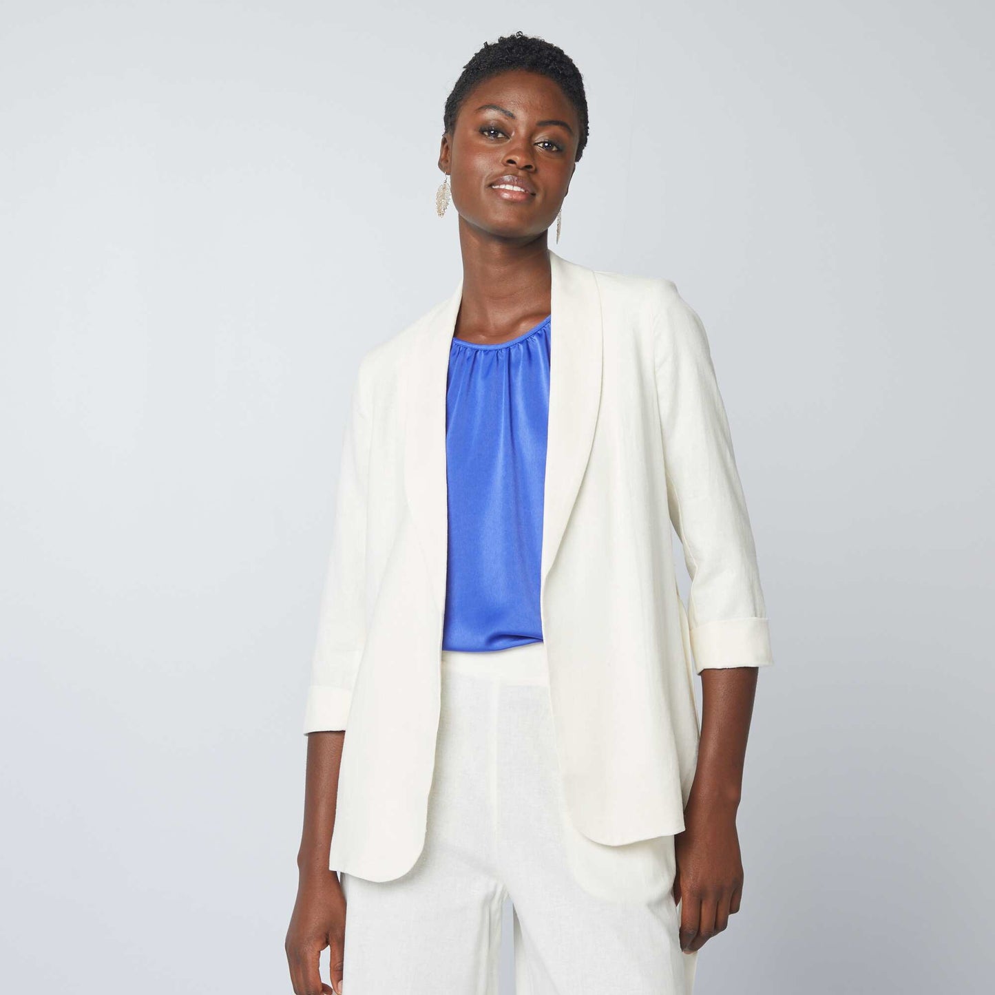 Veste tailleur en lin mélangé BLANC