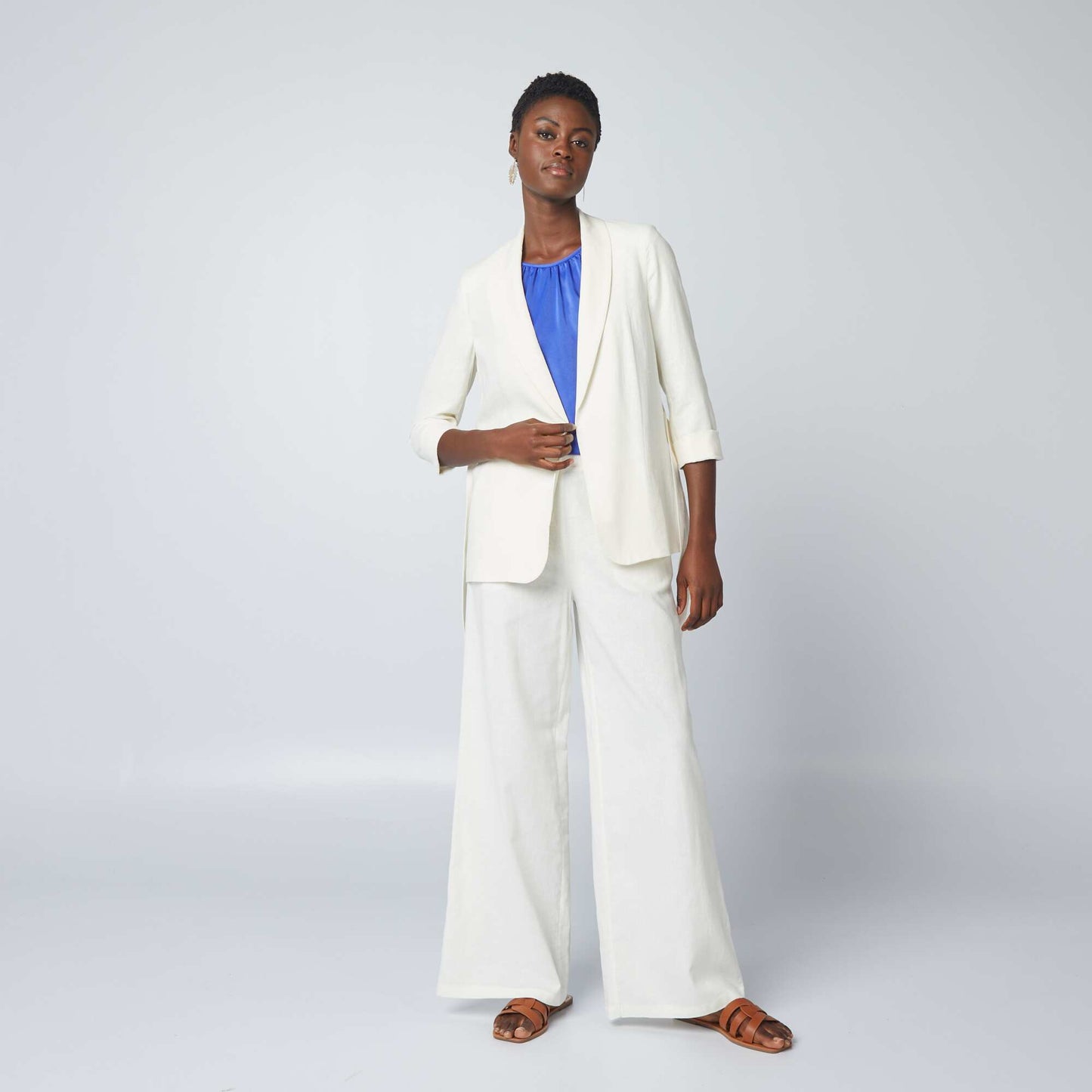 Veste tailleur en lin mélangé BLANC