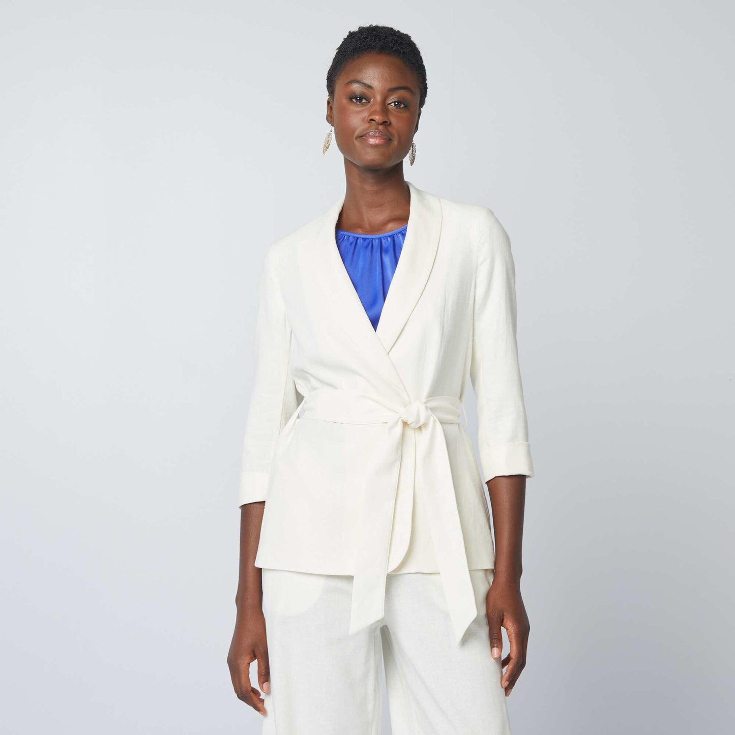 Veste tailleur en lin mélangé BLANC