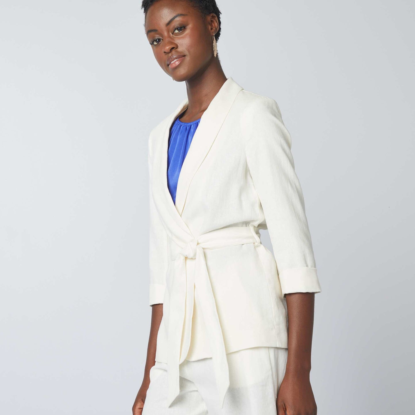 Veste tailleur en lin mélangé BLANC