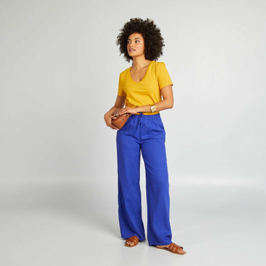 Pantalon large lin mélangé Bleu électrique