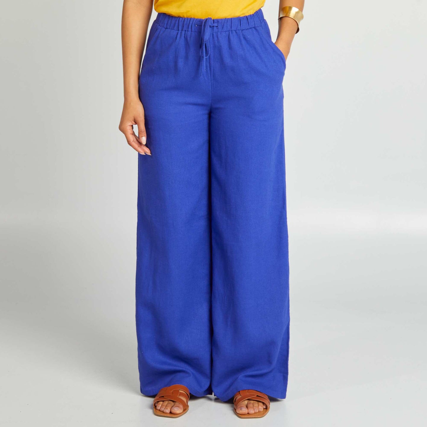 Pantalon large lin mélangé Bleu électrique