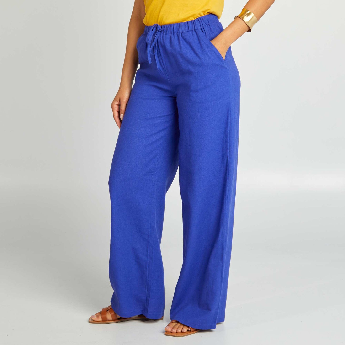 Pantalon large lin mélangé Bleu électrique
