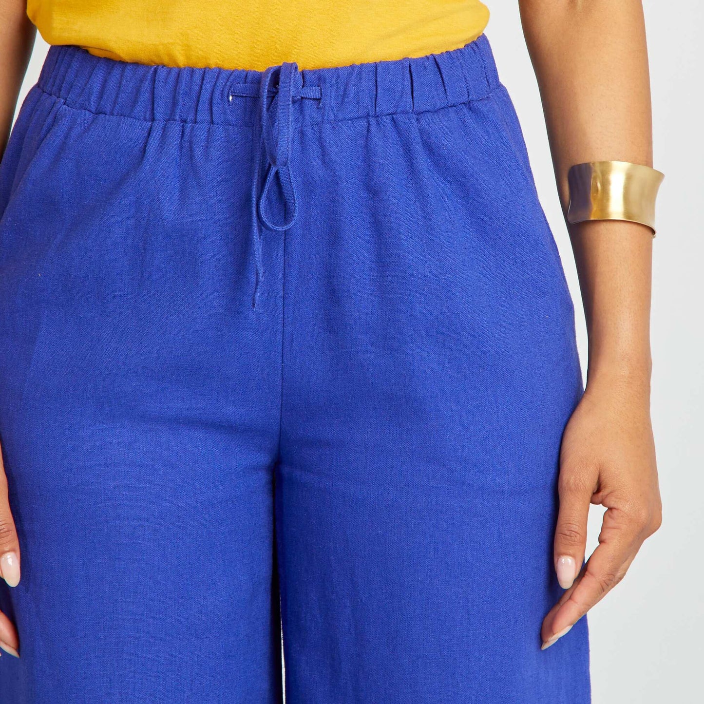 Pantalon large lin mélangé Bleu électrique
