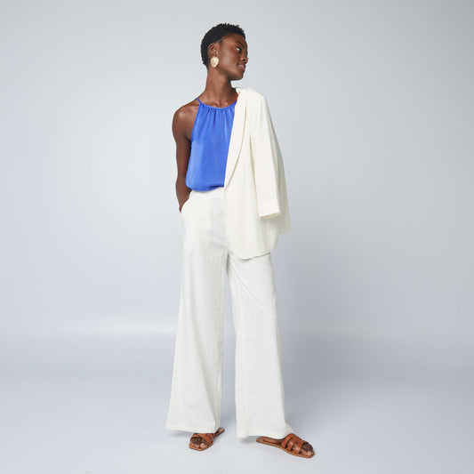 Pantalon large en lin mélangé Blanc