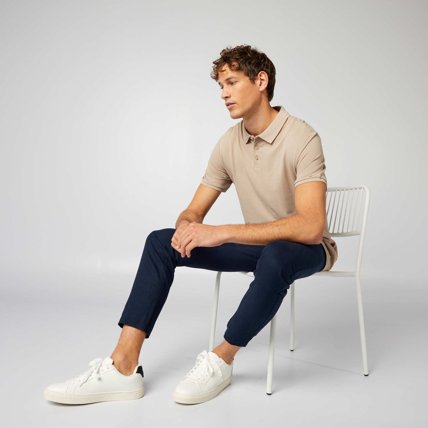 Polo en piqué de coton beige