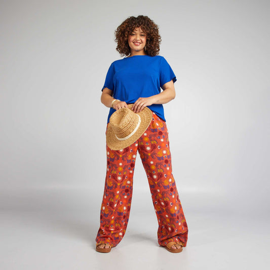 Pantalon large en lin mélangé Orange