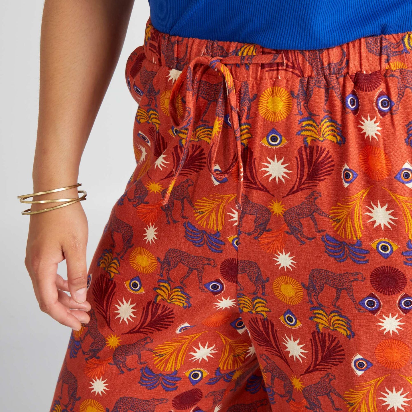 Pantalon large en lin mélangé Orange