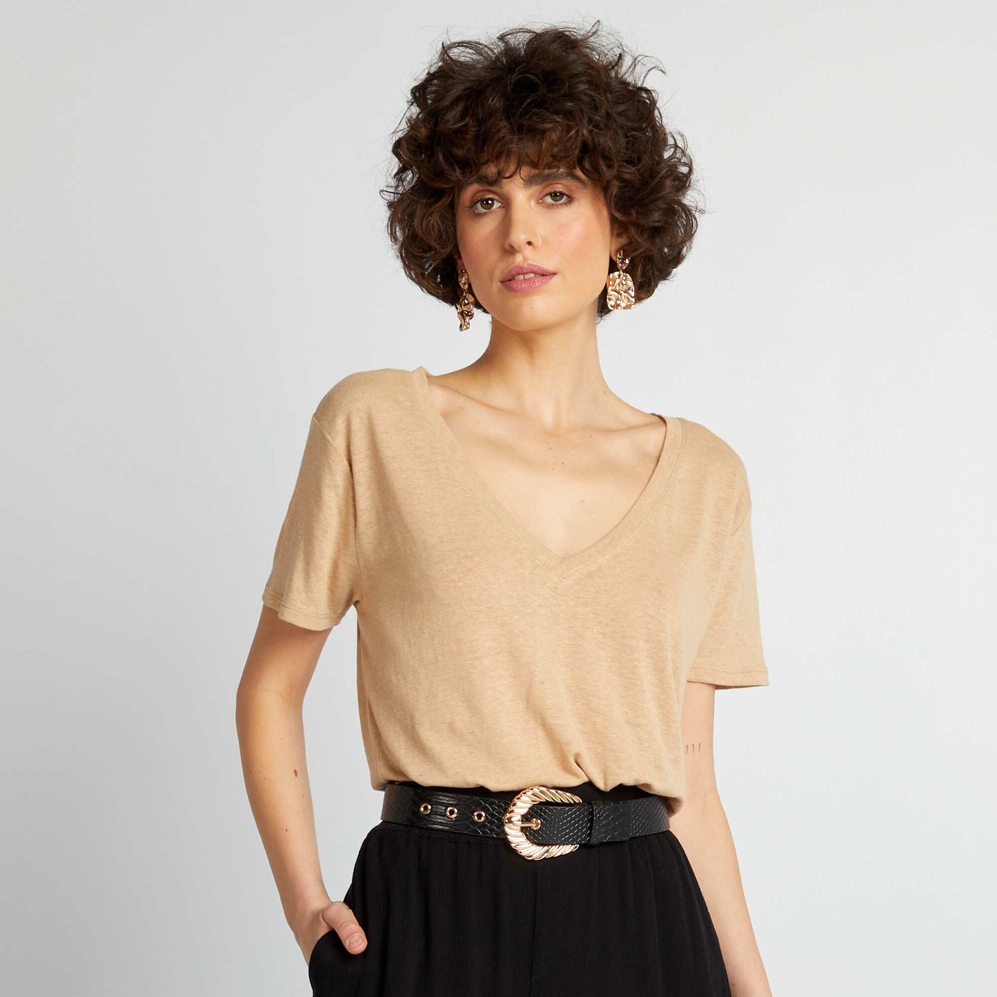 T-shirt basique manches courtes Beige