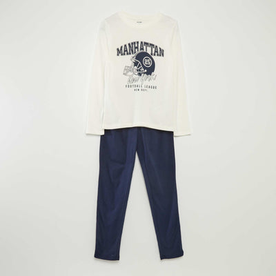 Pyjama long en jersey avec imprimé - 2 pièces BLANC/MARINE