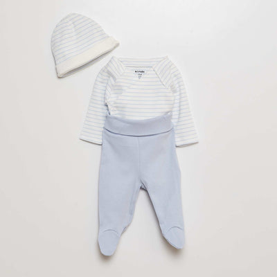 Ensemble body + pantalon avec pieds + bonnet BLANC