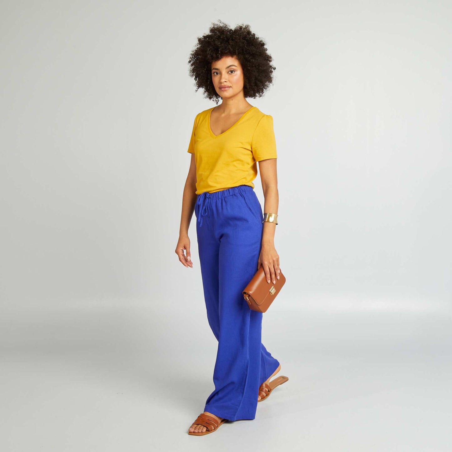 Tee-shirt basique col V Jaune